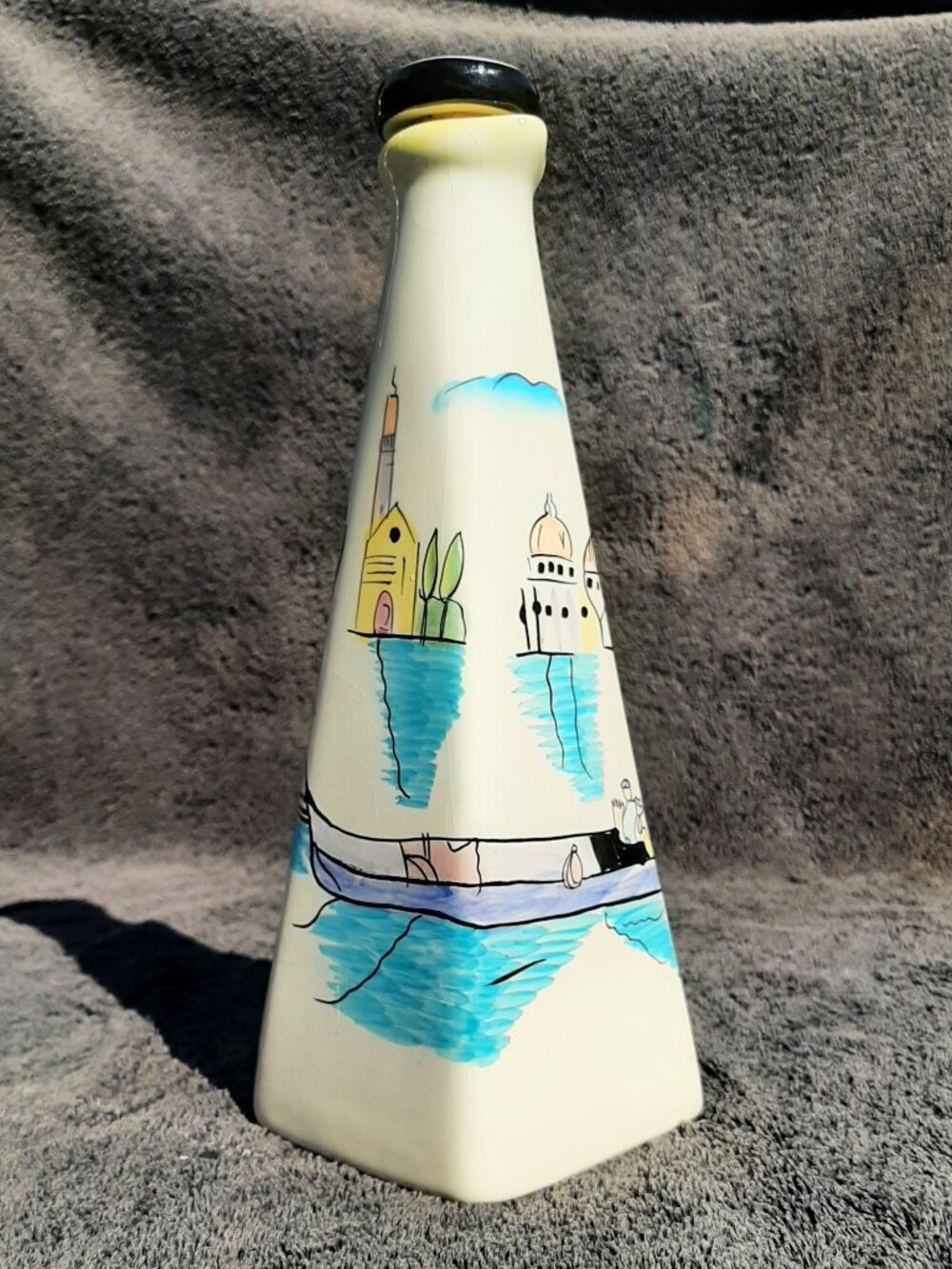 Vintage Oneida Ceramic Oil Bottle  VASE FESTA ITALIA Hand Painted 8 3/4"x3 1/4"